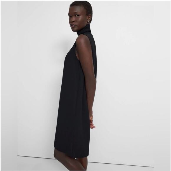 Theory Roll Neck Dress in Crepe Black Size Large - Picture 2 of 7